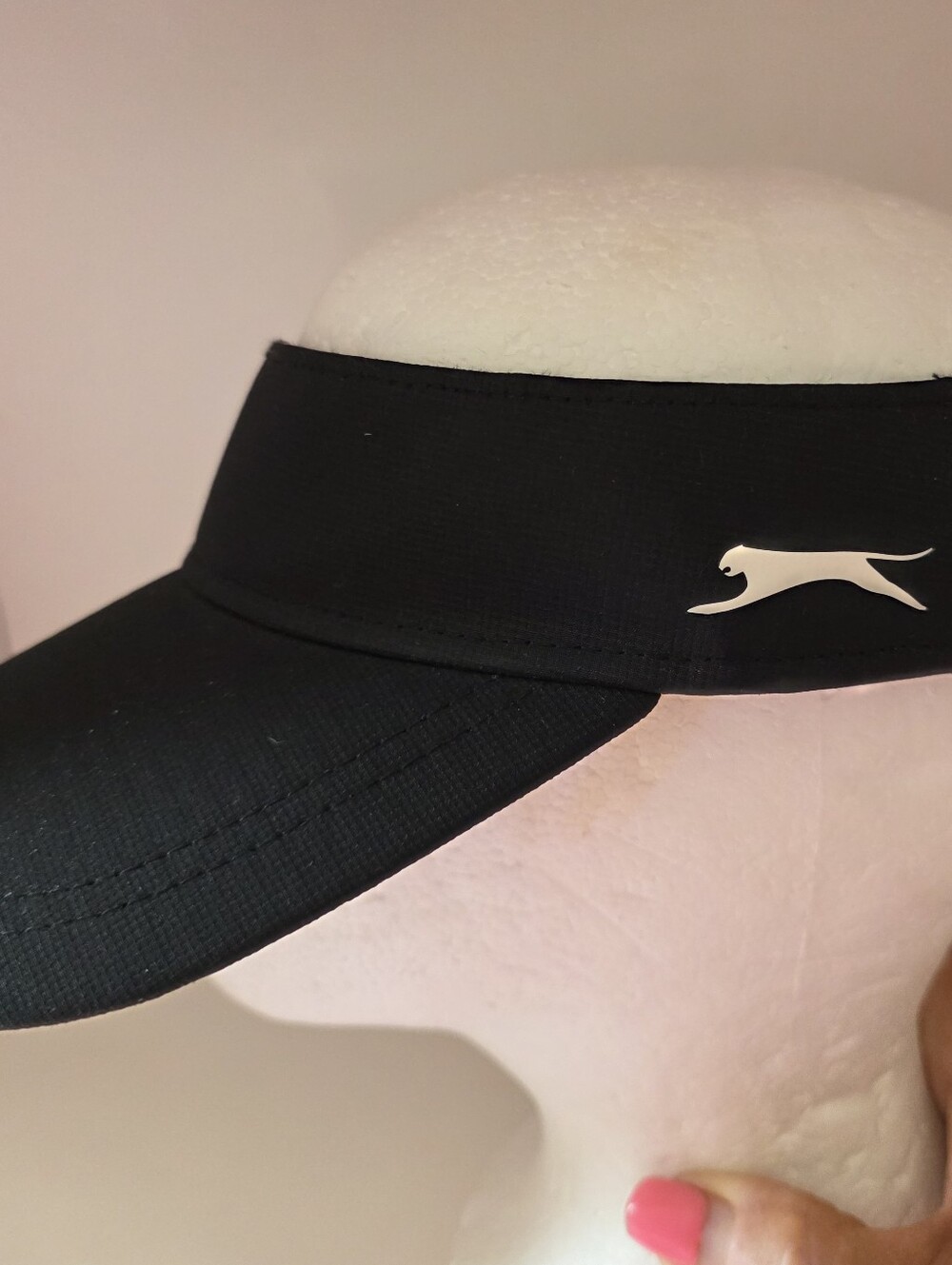 Slazenger Visor Hat Black OSFM Elastic Strap Panther Logo Golf Running Sports